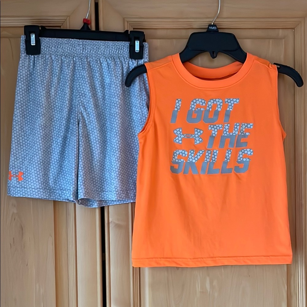 Under Armour Orange Tank and Gray Shorts Set